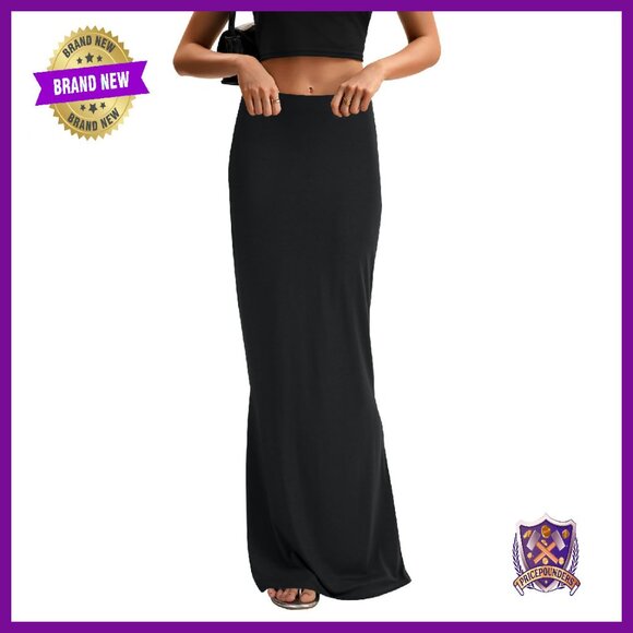 High Waist Elastic Flare Bodycon Maxi Skirt Slim Fit Basic